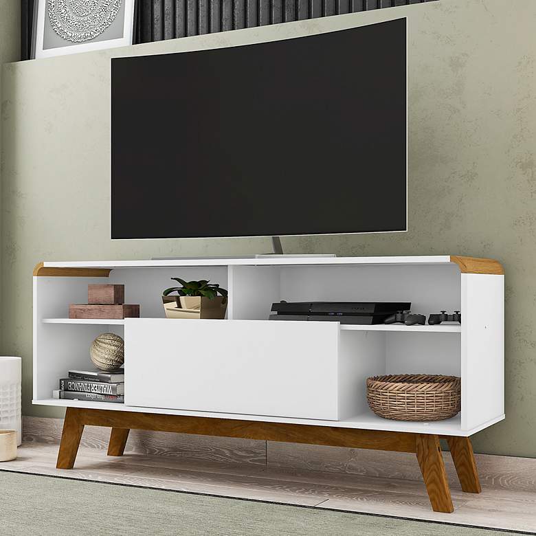 Image 1 Camberly 53 1/2 inch Wide Gloss White Wood 5-Shelf TV Stand