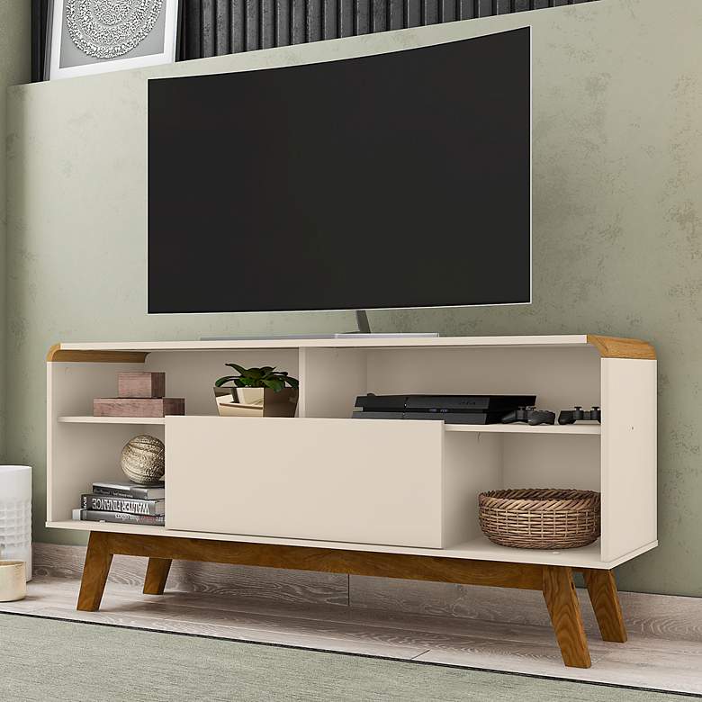 Image 1 Camberly 53 1/2 inch Wide Off-White Wood 5-Shelf TV Stand