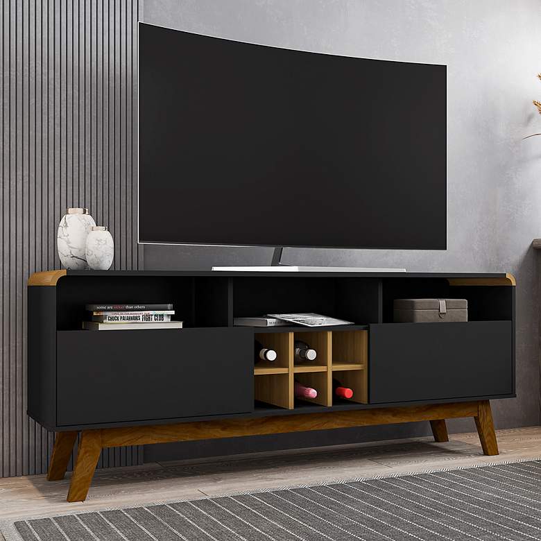 Image 1 Camberly 63 inch Wide Matte Black Cinnamon Wood 5-Shelf TV Stand