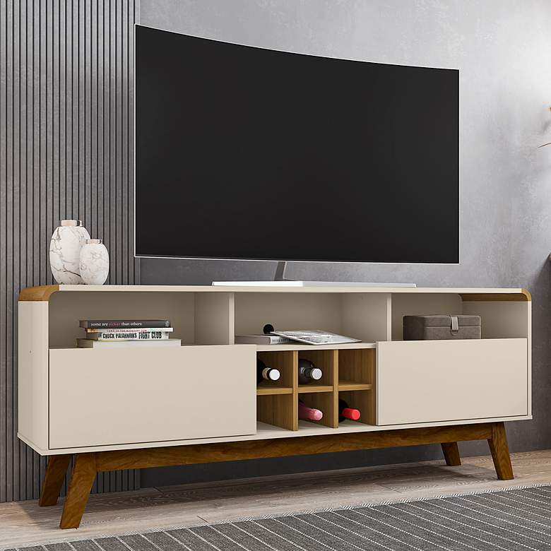 Image 1 Camberly 63 inch Wide Off-White Cinnamon Wood 5-Shelf TV Stand