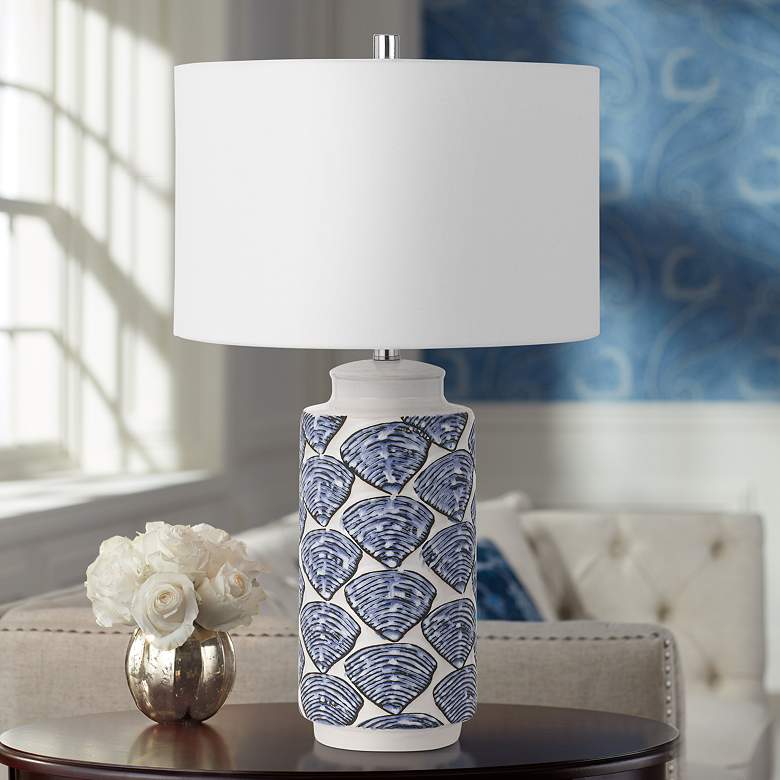 Image 1 Cambiago Blue and Milky Ivory Seashell Ceramic Table Lamp