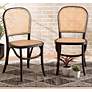 Cambree Beige Woven Rattan Black Wood Dining Chairs Set of 2