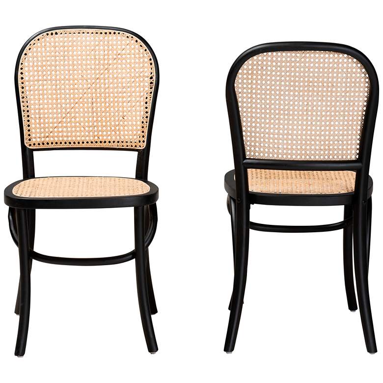 Image 6 Cambree Beige Woven Rattan Black Wood Dining Chairs Set of 2 more views