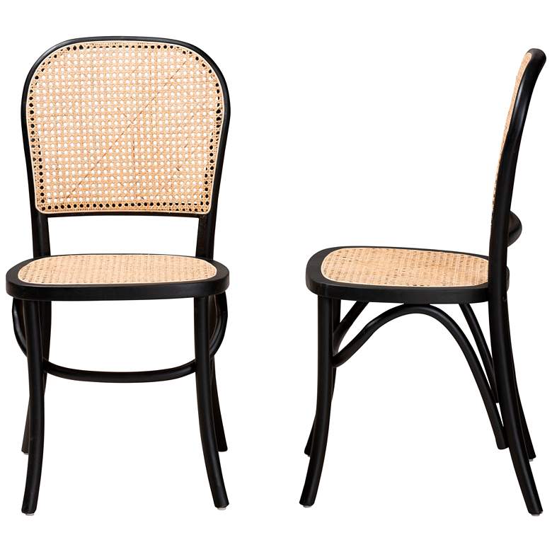 Image 7 Cambree Beige Woven Rattan Black Wood Dining Chairs Set of 2 more views