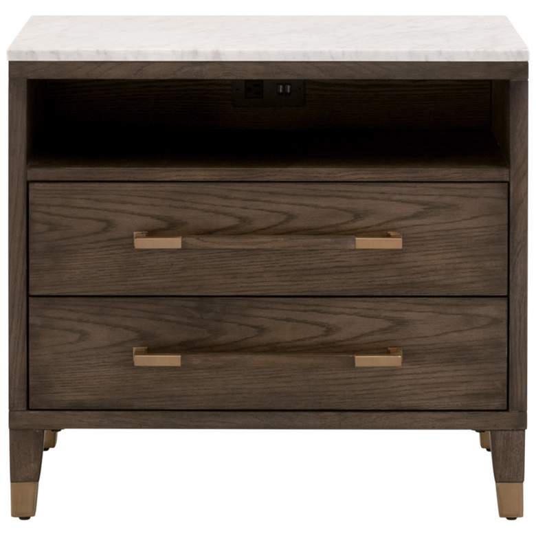 Image 1 Cambria 2-Drawer Nightstand, Dutch Brown Oak, Bianco Marble