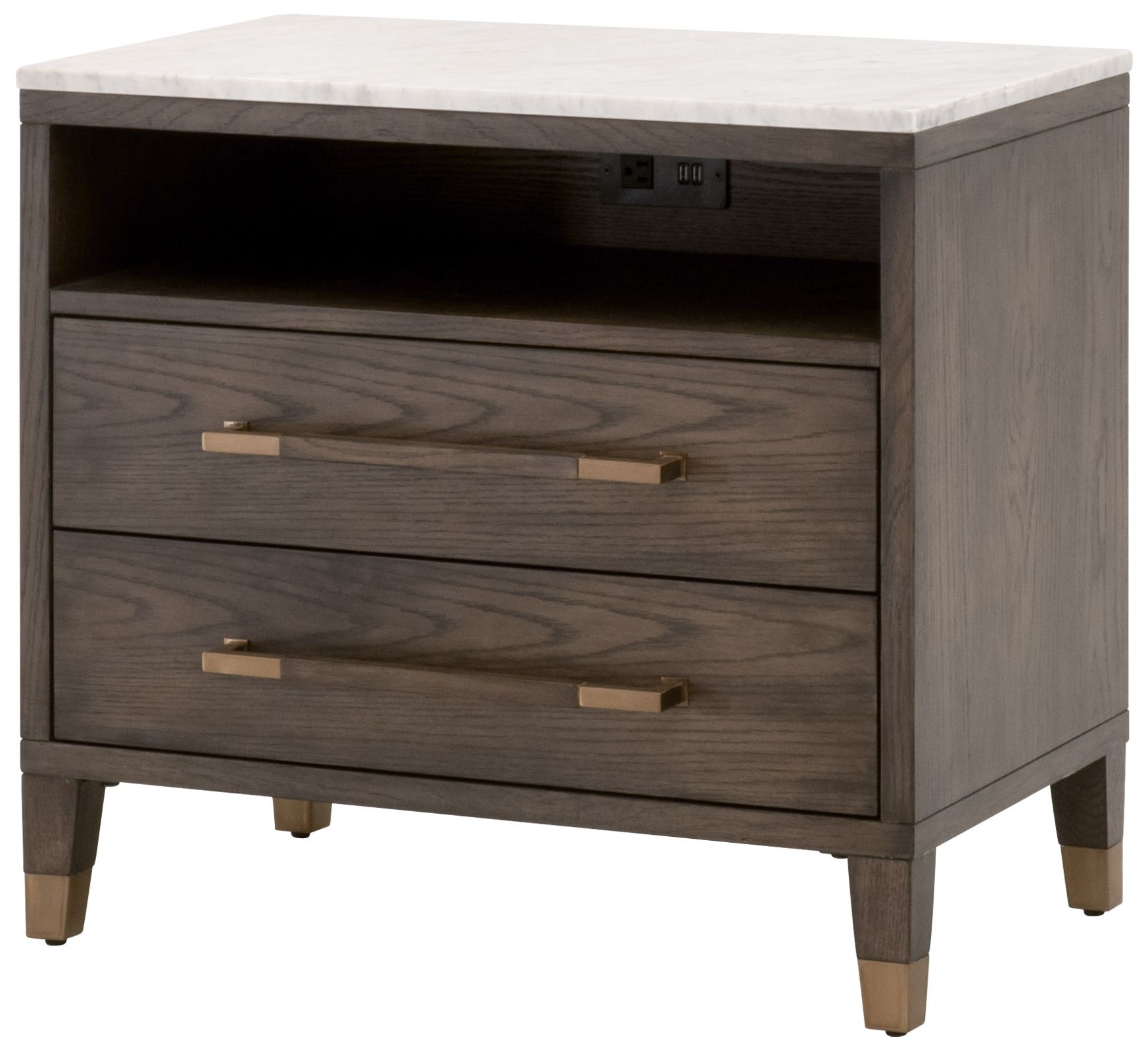 Image 3 Cambria 2-Drawer Nightstand, Dutch Brown Oak, Bianco Marble more views