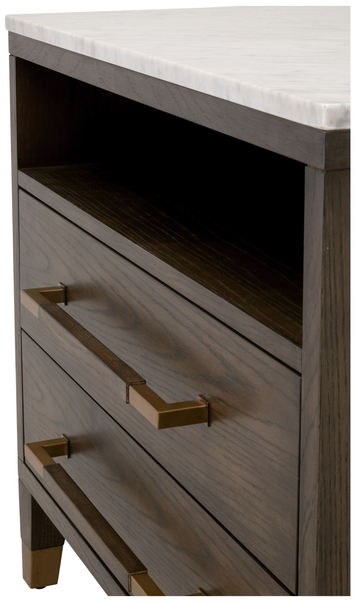 Cambria 2-Drawer Nightstand, Dutch Brown Oak, Bianco Marble