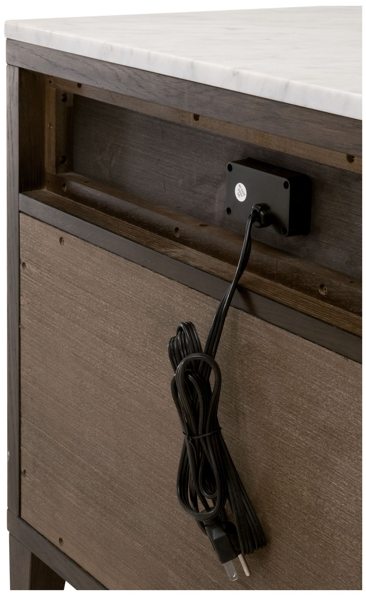 Cambria 2-Drawer Nightstand, Dutch Brown Oak, Bianco Marble