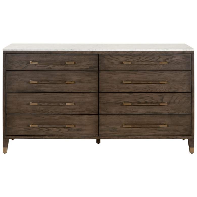 Image 1 Cambria 8-Drawer Double Dresser, Dutch Brown Oak, Bianco Marble