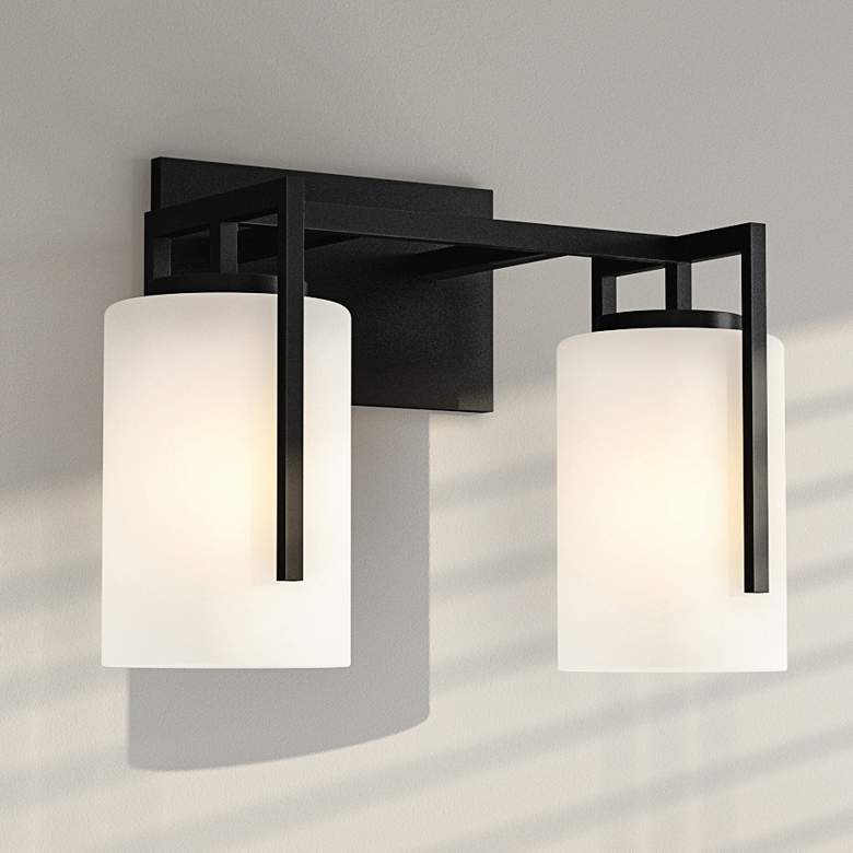 Image 1 Cambria 9 1/4 inch High Matte Black Metal 2-Light Wall Sconce