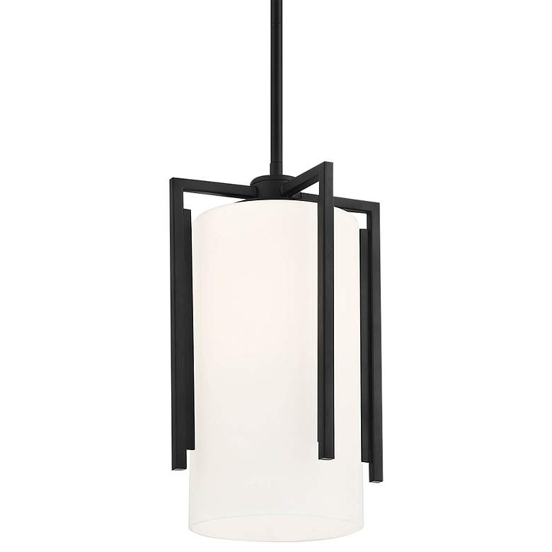 Image 1 Cambria 9 1/4" Wide Matte Black Mini Pendant w/ Opal Glass
