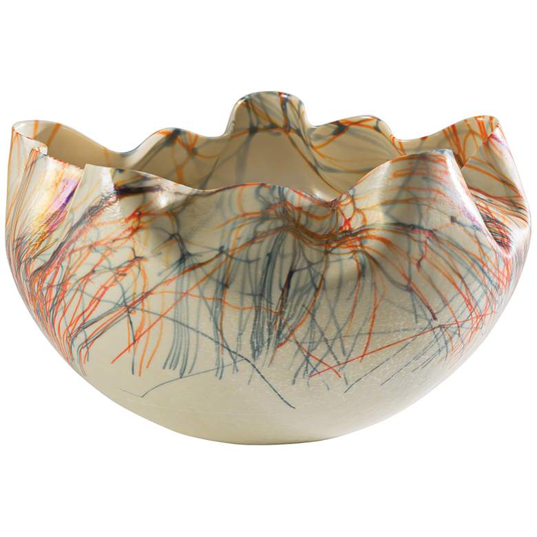 Image 1 Cambrian 17 1/2 inch Wide Orange Blue Handcrafted Murano Art Glass Bowl