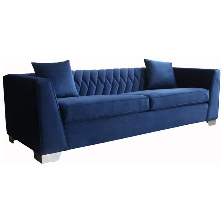 Image 1 Cambridge 90.5 in. Sofa in Blue Velvet and Brushed Stainless Steel