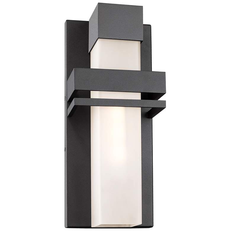 Image 1 Camden 1-Light Black Metal and Acid White Glass Outdoor Wall Light