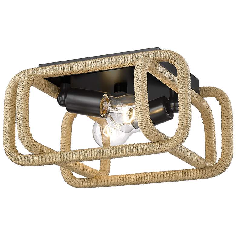 Image 1 Camden 11 1/2" Wide Flush Mount in Matte Black with Natural Raphia Rop