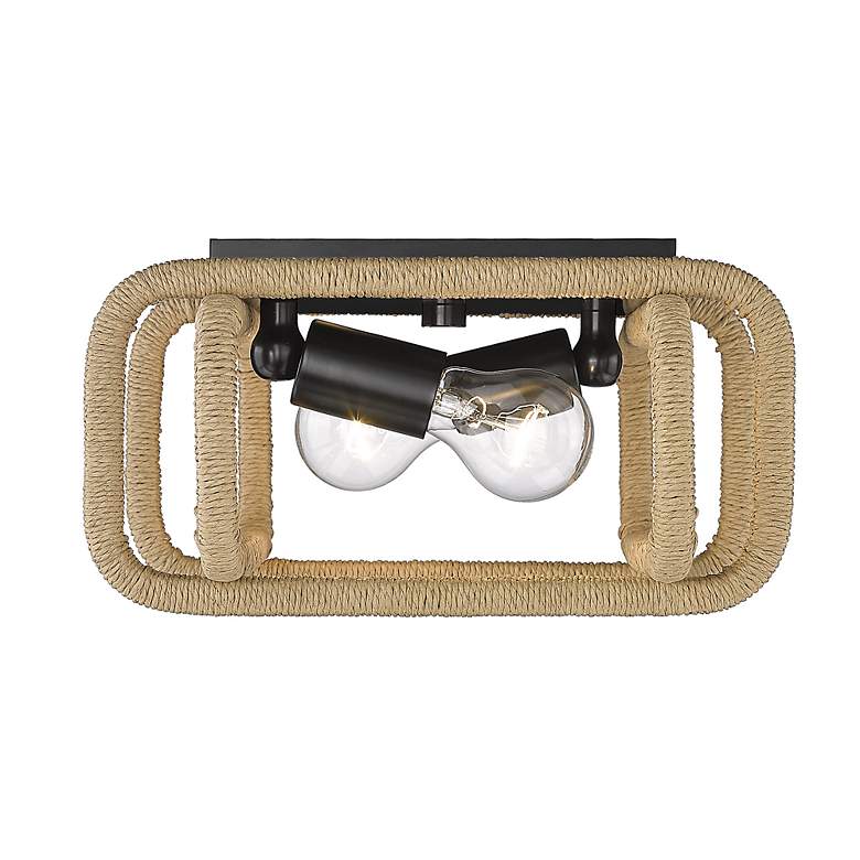 Image 3 Camden 11 1/2" Wide Flush Mount in Matte Black with Natural Raphia Rop more views