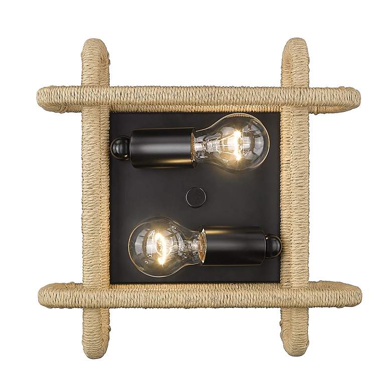 Image 4 Camden 11 1/2" Wide Flush Mount in Matte Black with Natural Raphia Rop more views
