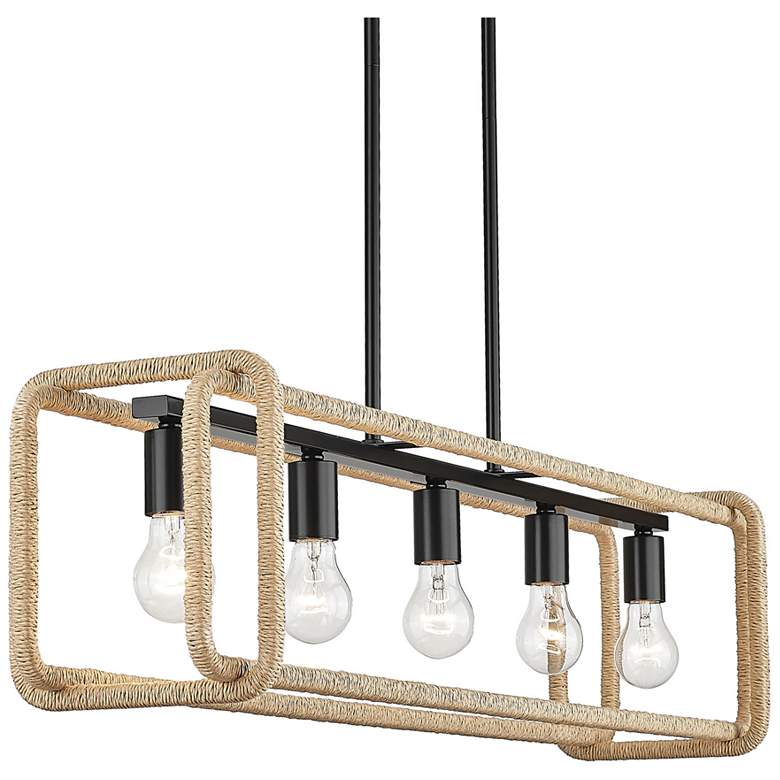 Image 1 Camden 41 1/8" Wide Linear Pendant in Matte Black with Natural Raphia