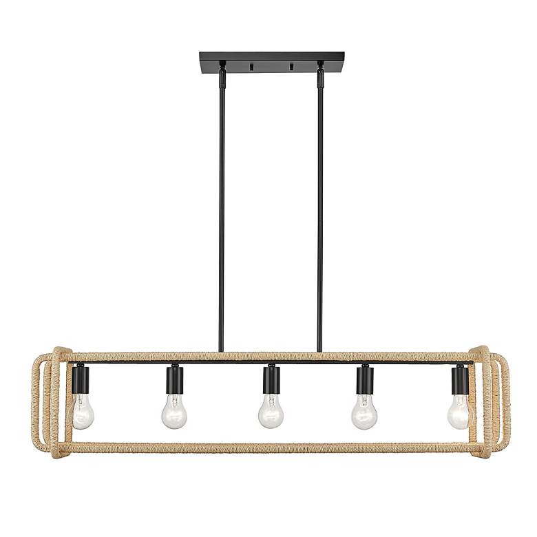 Image 2 Camden 41 1/8" Wide Linear Pendant in Matte Black with Natural Raphia more views
