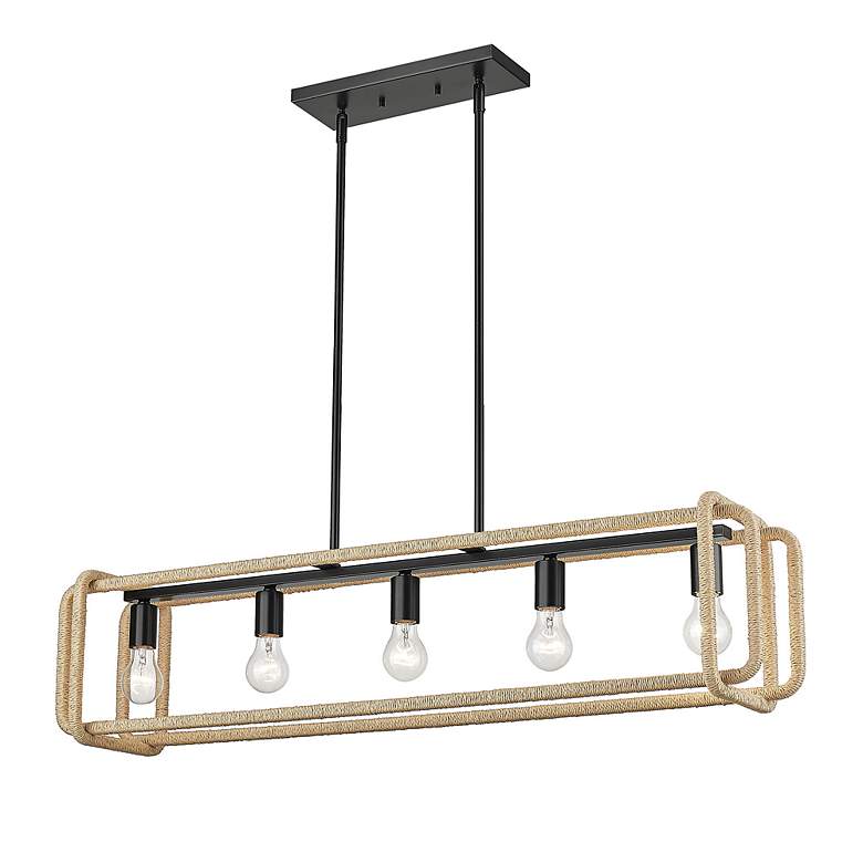 Image 3 Camden 41 1/8" Wide Linear Pendant in Matte Black with Natural Raphia more views