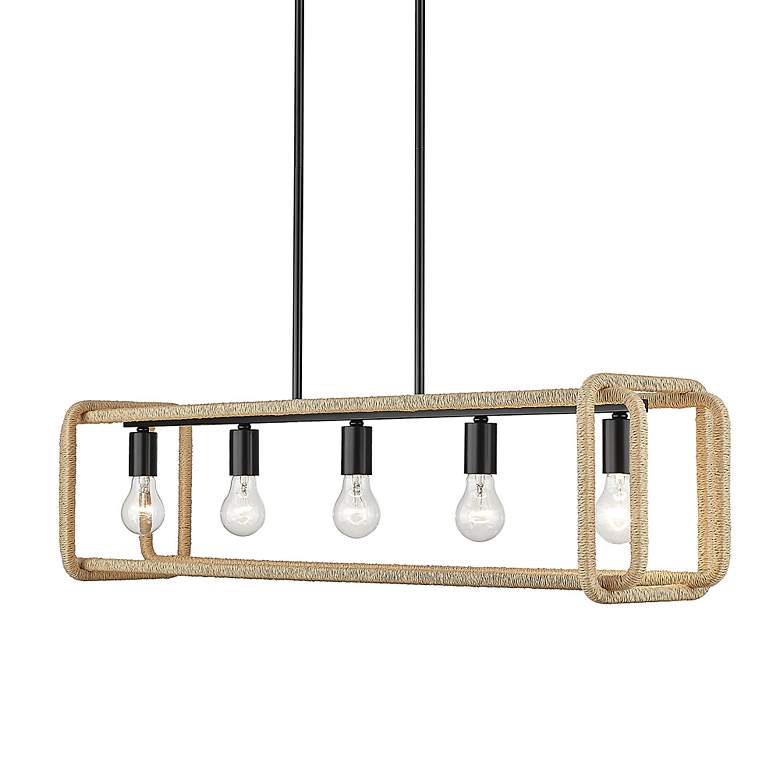 Image 4 Camden 41 1/8" Wide Linear Pendant in Matte Black with Natural Raphia more views