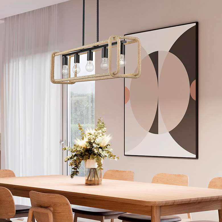 Image 6 Camden 41 1/8" Wide Linear Pendant in Matte Black with Natural Raphia more views