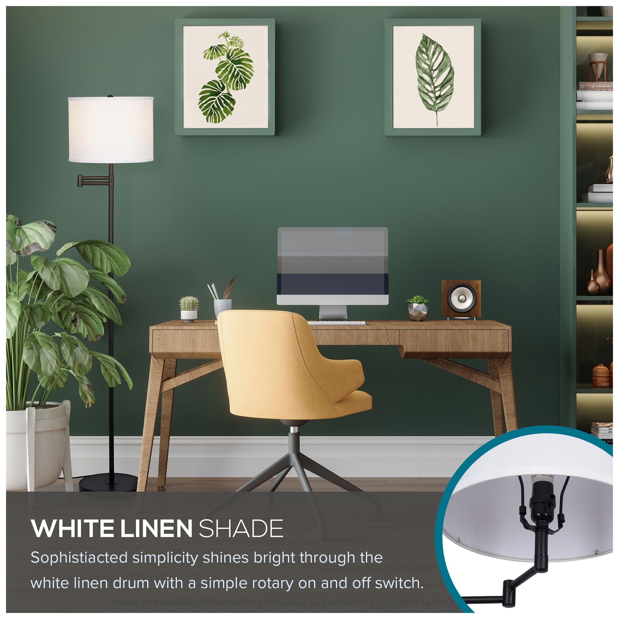 Camden 60" High Black Swing Arm Floor Lamp