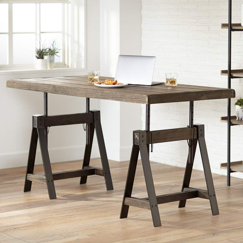 Image 1 Camden 63" Wide Distressed Brown Wood Adjustable Table