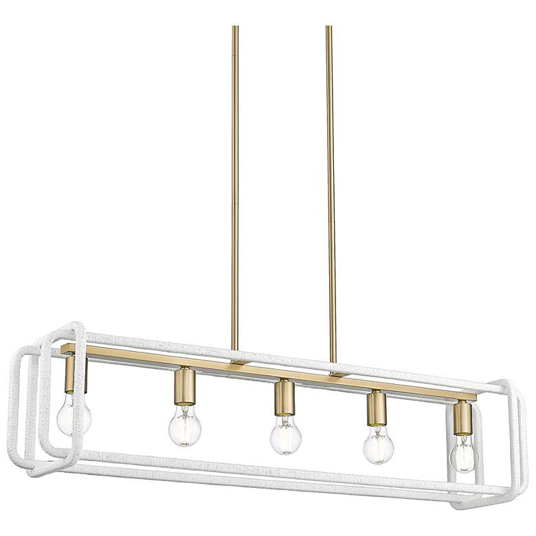 Image 1 Camden Linear Pendant in Brushed Champ Bronze w Bleached White Raphia Rope