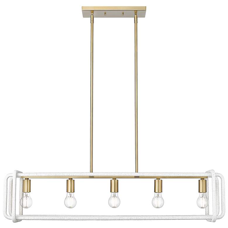 Image 2 Camden Linear Pendant in Brushed Champ Bronze w Bleached White Raphia Rope more views