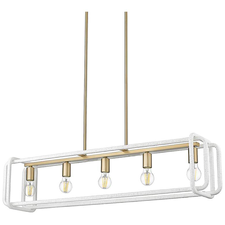 Image 3 Camden Linear Pendant in Brushed Champ Bronze w Bleached White Raphia Rope more views