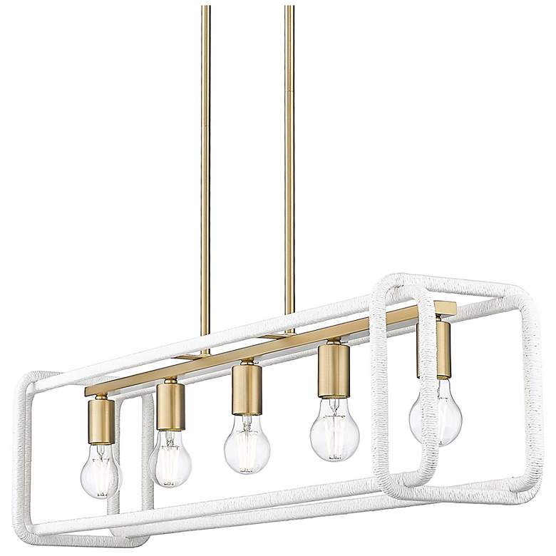 Image 4 Camden Linear Pendant in Brushed Champ Bronze w Bleached White Raphia Rope more views