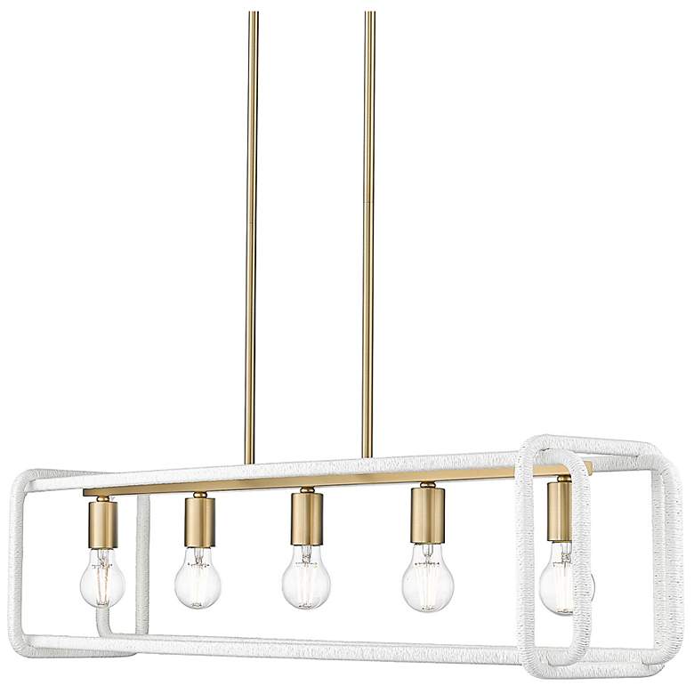 Image 6 Camden Linear Pendant in Brushed Champ Bronze w Bleached White Raphia Rope more views