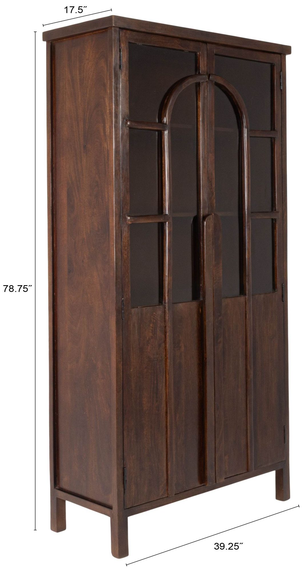 Image 3 Camden Mango Wood Accent Curio Cabinet with Arched Windowpane Doors more views