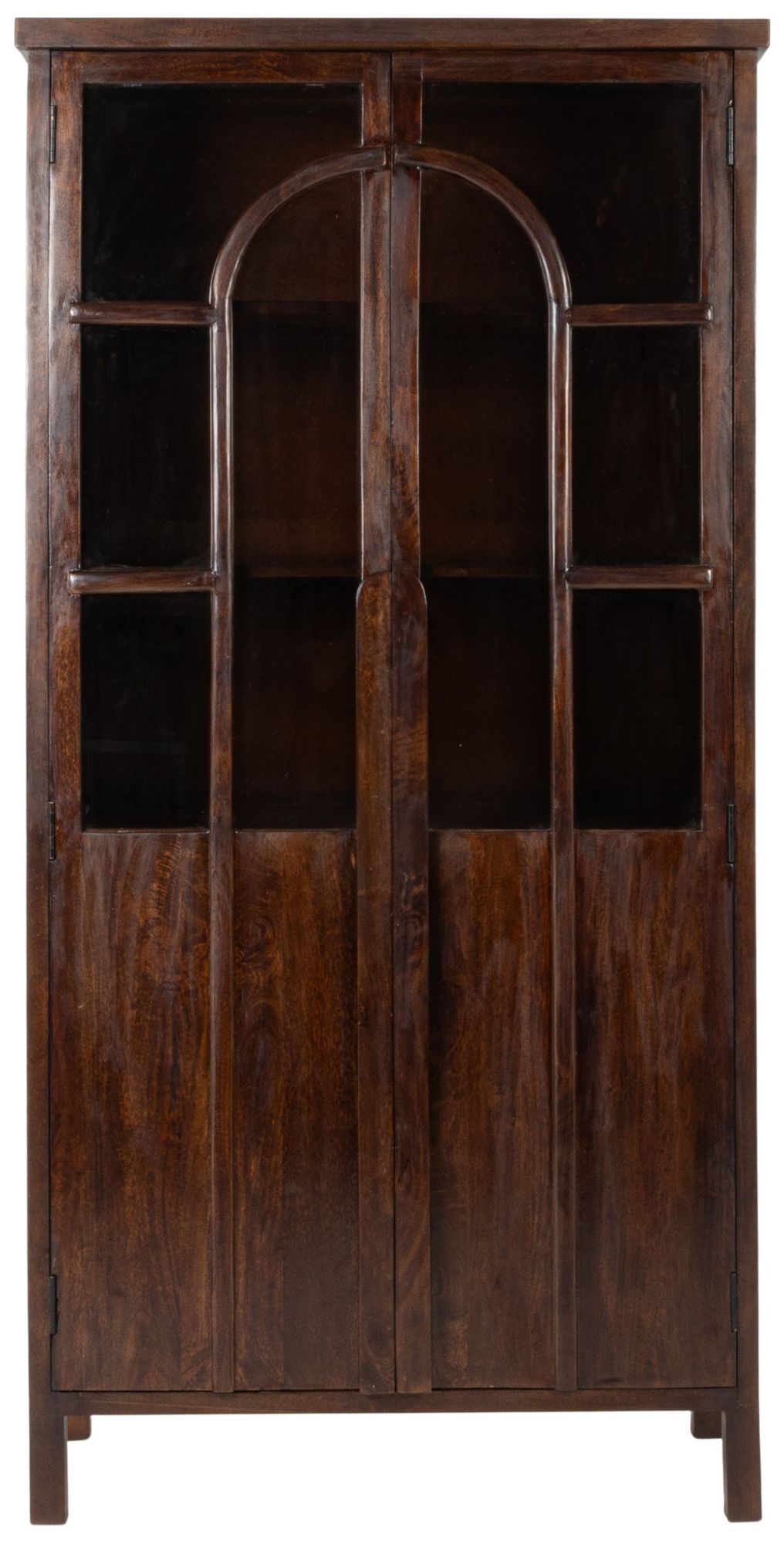 Image 4 Camden Mango Wood Accent Curio Cabinet with Arched Windowpane Doors more views