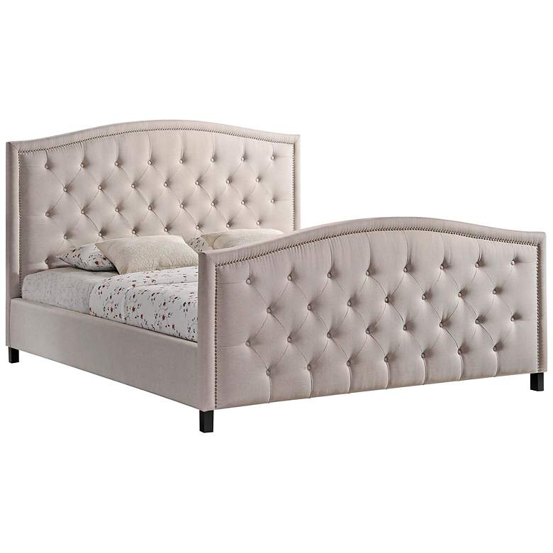 Image 1 Camden Palazzo Mist Khaki Tufted Fabric Queen Bed
