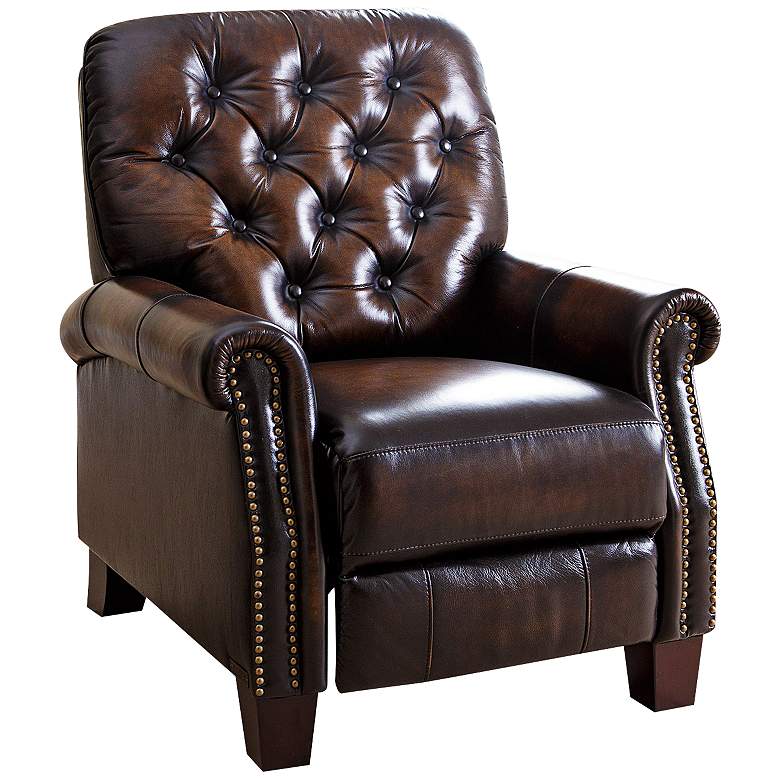 Image 1 Camden Two-Toned Brown Hand-Rubbed Leather Pushback Recliner