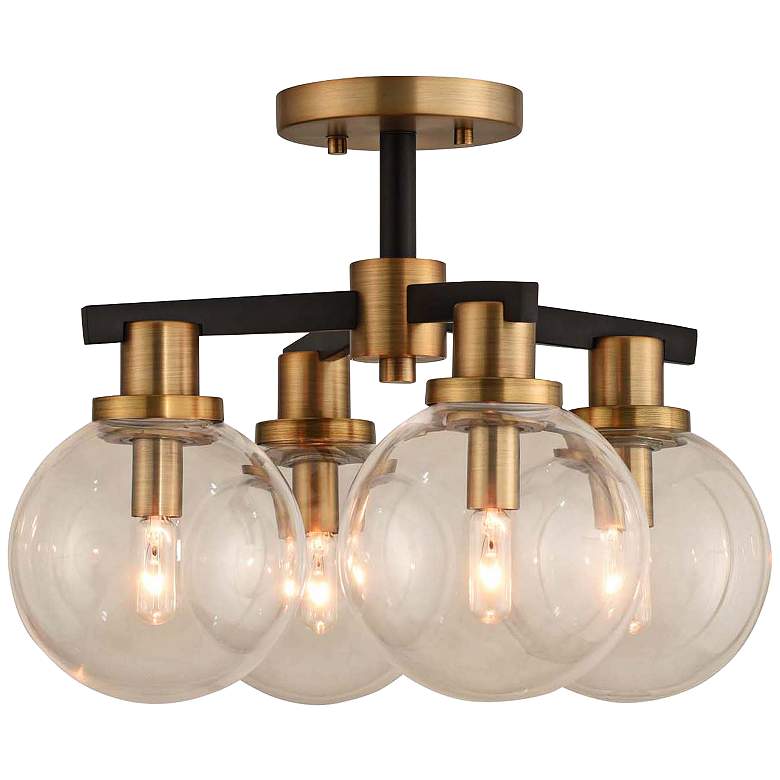Image 1 Cameo 16 inch Wide Matte Black and Brass 4-Light Ceiling Light