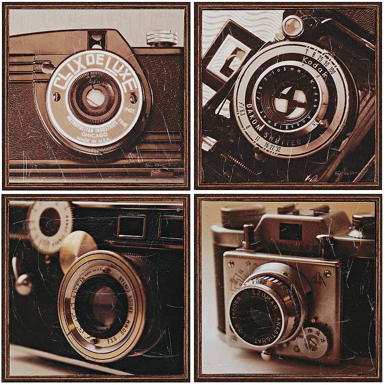 Image 1 Cameras 11" Square Set of 4 Framed Wall Art Plaques