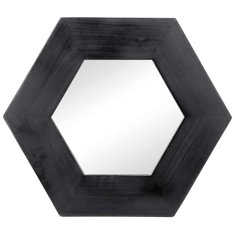 Image 1 Cameron 18.5" x 18.5" Black Teak Wood Hexagon Wall Mirror