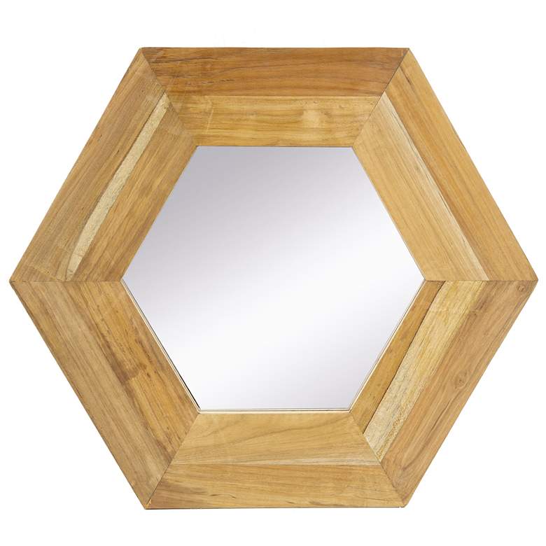 Image 1 Cameron 18.5" x 18.5" Natural Teak Wood Hexagon Wall Mirror