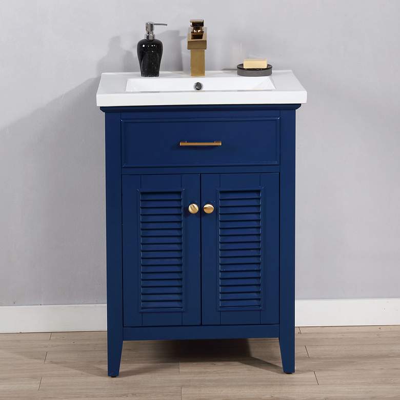 Image 1 Cameron 24" Wide Blue Wood 2-Door Single Sink Vanity