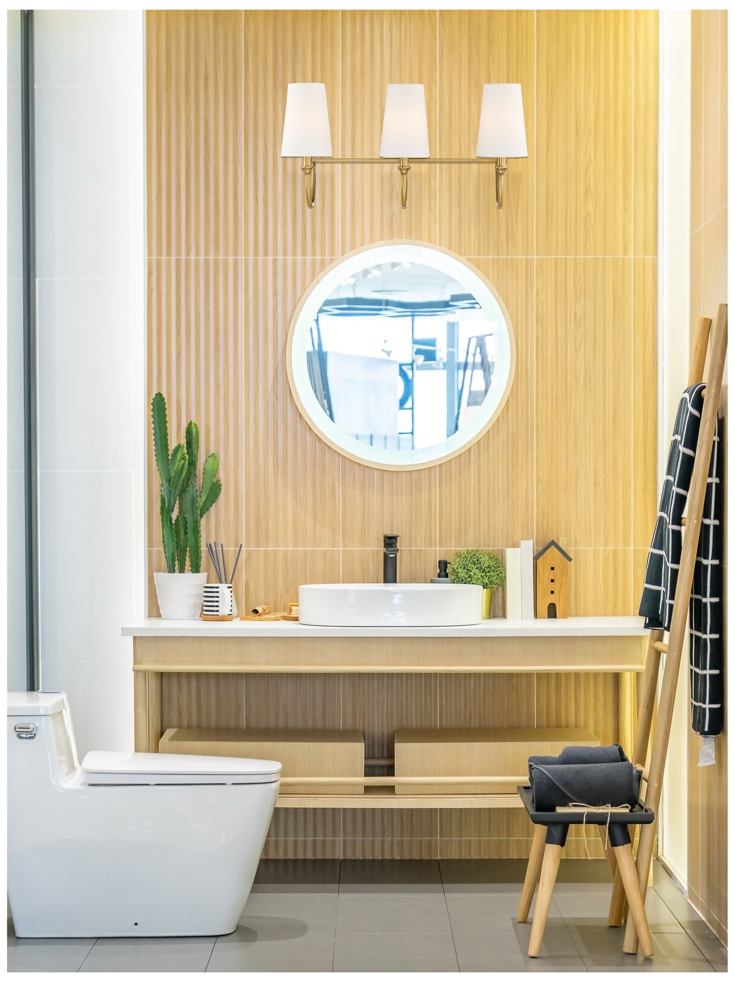 Cameron 3-Light Bathroom Vanity Light in Warm Brass in scene