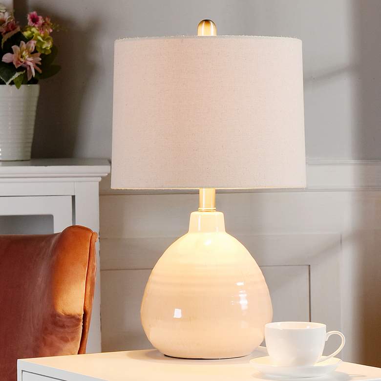 Image 1 Cameron - Ceramic Table Lamp - Orange Mist Finish - Beige Hardback Linen