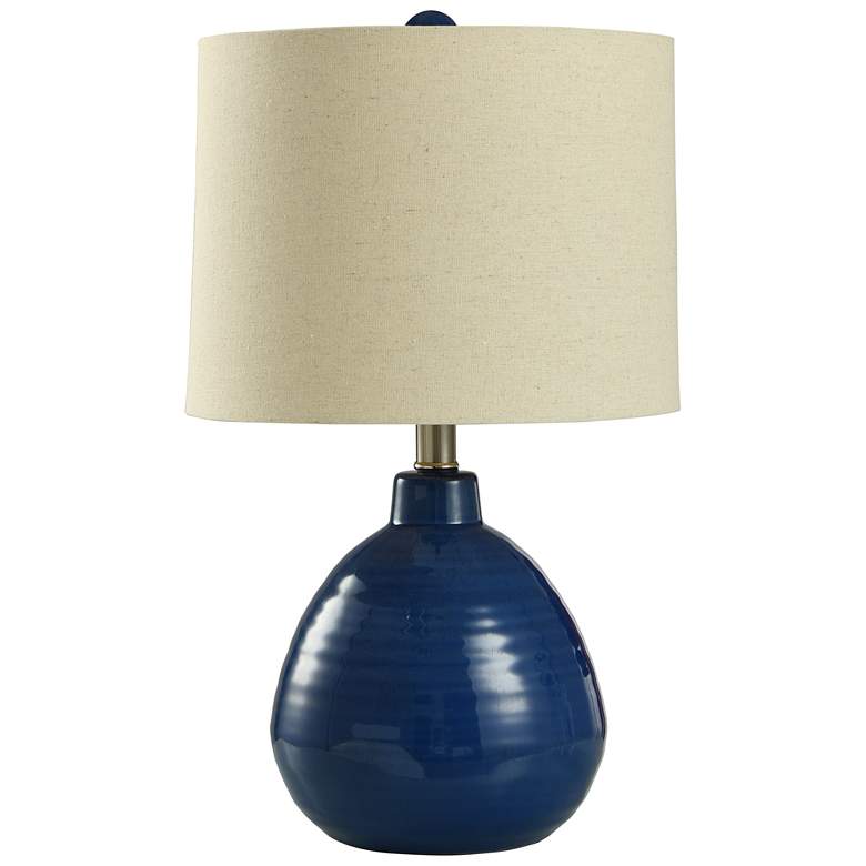 Image 1 Cameron - Ceramic Table Lamp - Sailor Navy Finish - Beige Hardback Shade