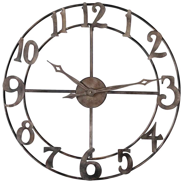 Image 1 Cameron Rustic Pewter 31" Round Metal Wall Clock