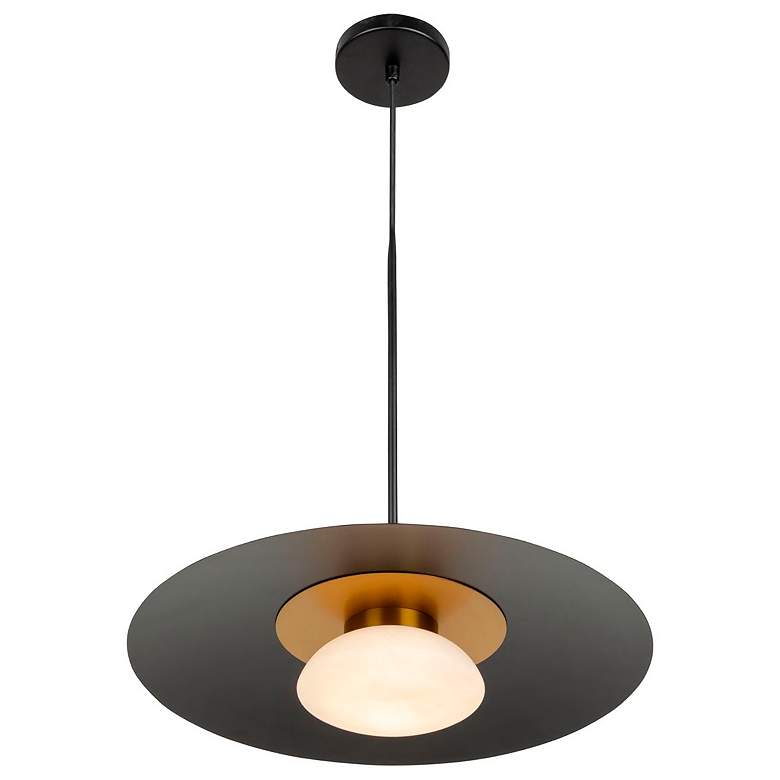 Image 2 Camila 18" Wide Black Pendant With Opal Alabaster Shade more views