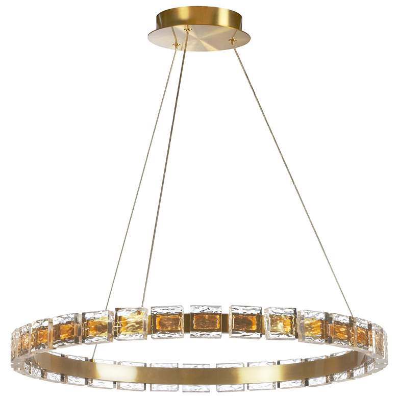 Image 1 Camila 24 inch Wide Aged Brass 28W LED Chandelier With Crystal Glass Shade
