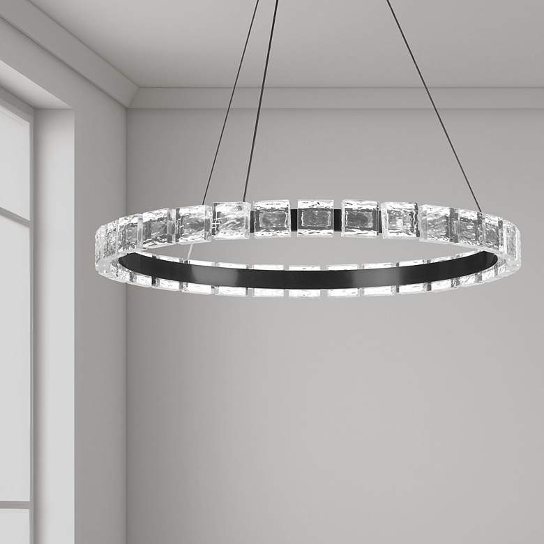 Image 2 Camila 24" Wide Matte Black 28W LED Chandelier With Crystal Glass Shad more views