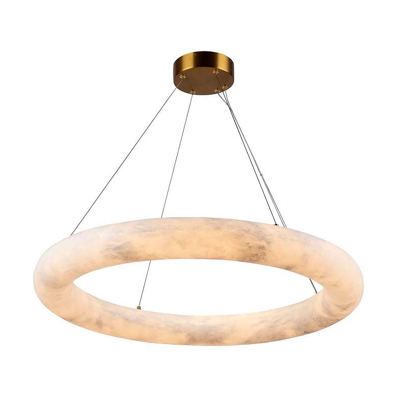Image 3 Camila 27" Wide Brushed Brass Chandelier With Opal Alabaster Shade more views